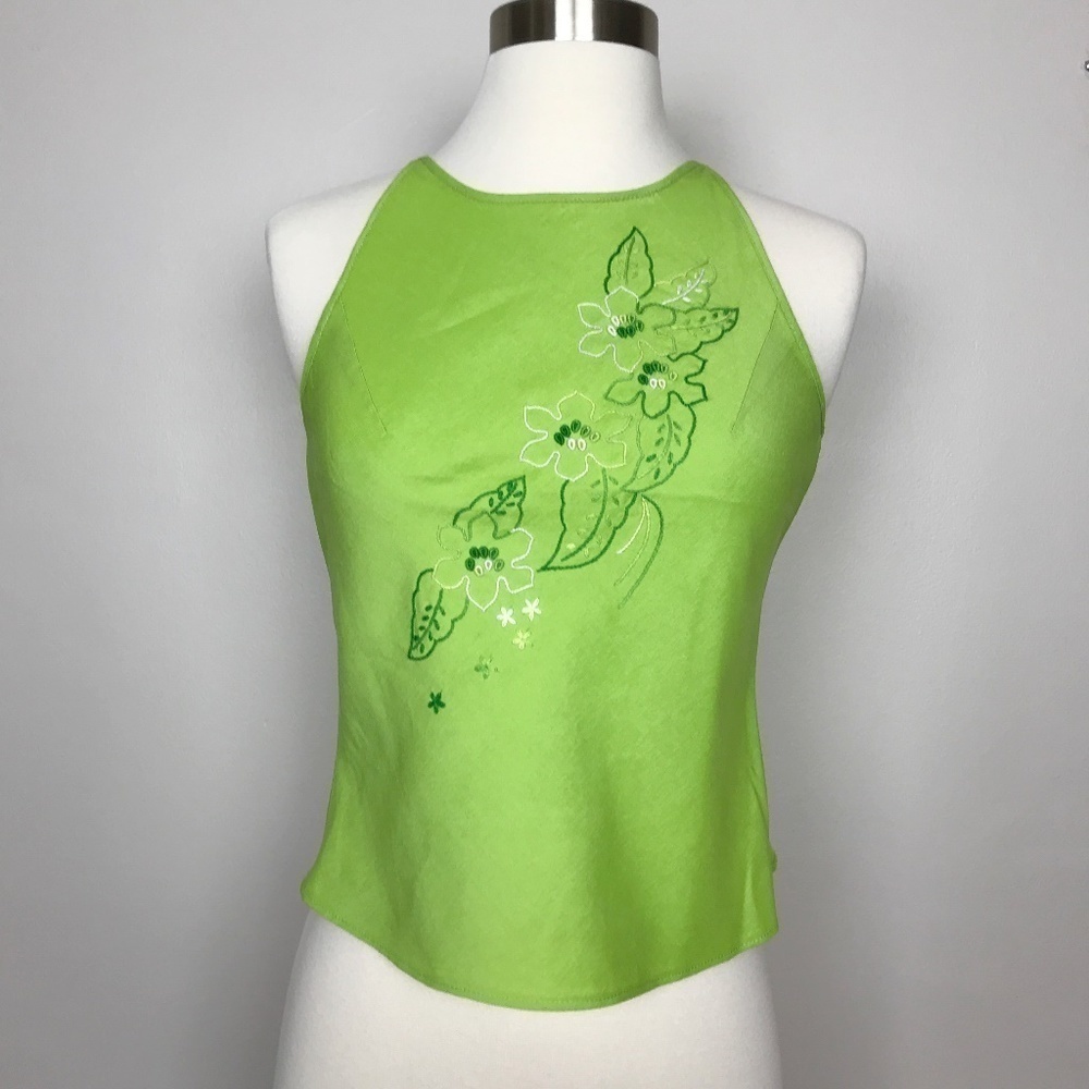 SON Fashion Lime Embroidered Tank Tie Back Size XS - Picture 2 of 8
